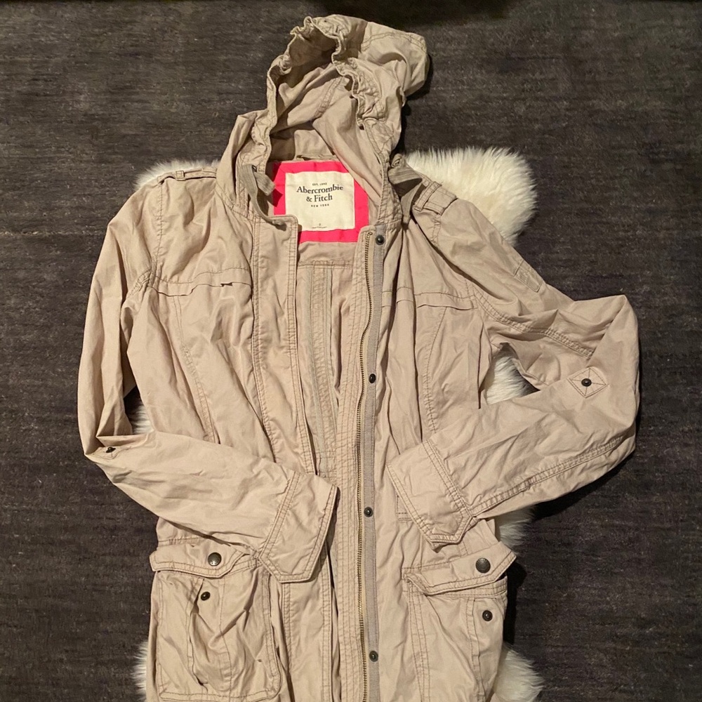 A&F hoodie light middle long zipper jacket